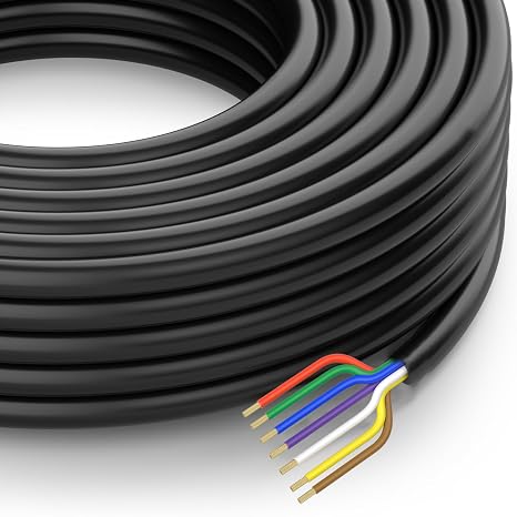 CCA 50Ft Heavy Duty 14AWG/12AWG/10AWG 7 Way Round Conductor Blade Wiring RV Trailer Traditional SAE Cord Harness Wire, 7 Individually RV Tow Hitch Caravan Cable Insulated Wiring 14/4 10/2 12/1