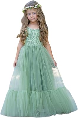 LalaMira Flower Girl Dress LaceTulle Boho Toddler Dresses Ruffle Girl Dress for Wedding Garden Party Communion Beach