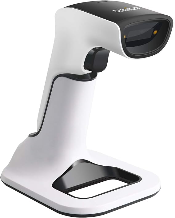 Sumicor 2D Barcode Scanner, White Black Handheld Bar Code Scanner 3 in 1 USB Wired & 2.4G Wireless & Bluetooth QR Code Micro PDF417 1D Barcode Scanner with Vibration