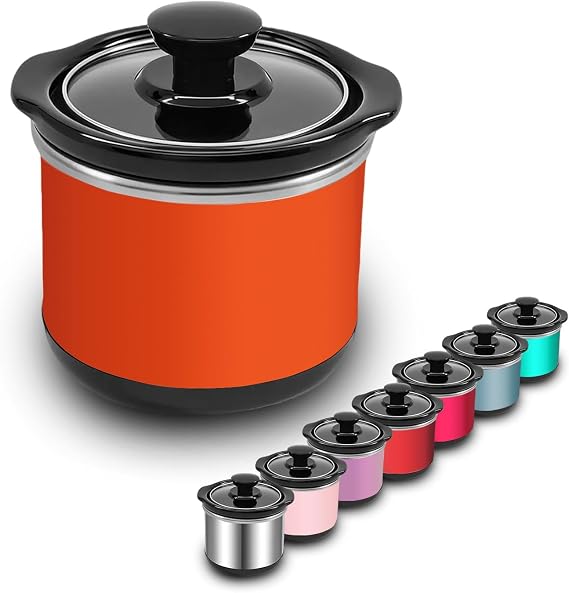 Mini Slow Cooker, 0.65 Qt Capacity small slow cooker, Ceramic Pot, Nutrient Loss Reduction, For Sauces, Stews & Dips, Round (ORANGE)
