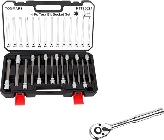 TOMMARS 14-PC Long Torx Bit Socket Set with 1/4" Drive Ratchet