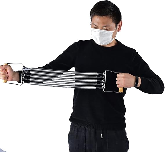 Chest Expander, Wooden Handle Chest Expander with High Elasticity Removeavle Spring Developer Fitness Training