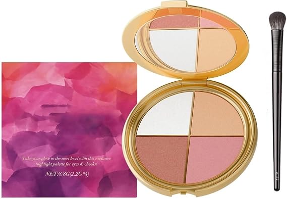 Glow Gallery Highlighting Eye & Cheek Palette, Eyeshadow And Highlighter Makeup, 4-In-1 Highlight Shades Makeup for Blush
