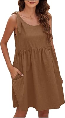 HHmei 2024 New Womens Summer Dresses Beach Casual Sleeveless Floral Print Boho Tank Dress V Neck Loose Sundress with Pocket