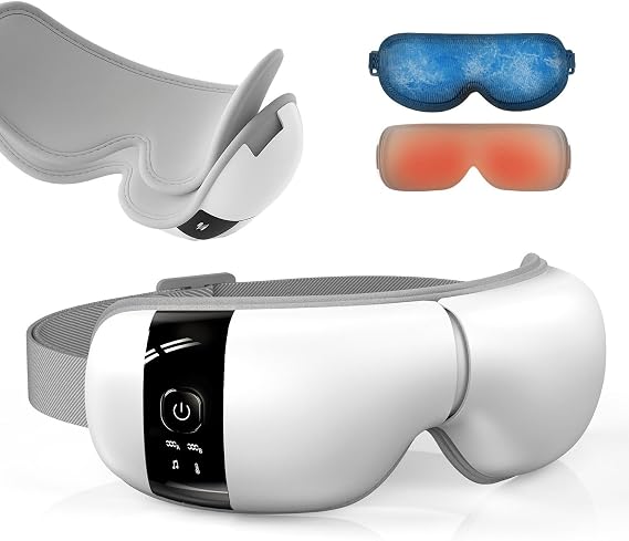 HubiCare Ultra Quiet with Double Pad Eye Massager, Under 28dB Heat & Cooling Therapy, Air Compression Eye Care Device for Dry Eyes, Eye Strain and Migraine Relief (White)
