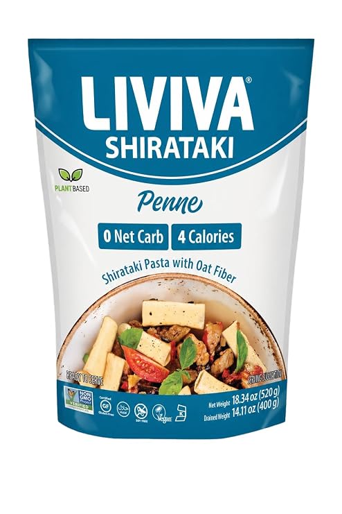 LIVIVA Shirataki Konjac Penne Noodle 3 Pk (55 oz) Diabetic-Friendly Low Carb, Low Calorie Pasta Noodles Ready to Serve No Odor, Certified Non-GMO, Gluten Free, Vegan, Plant-Based, Keto, Kosher, Halal