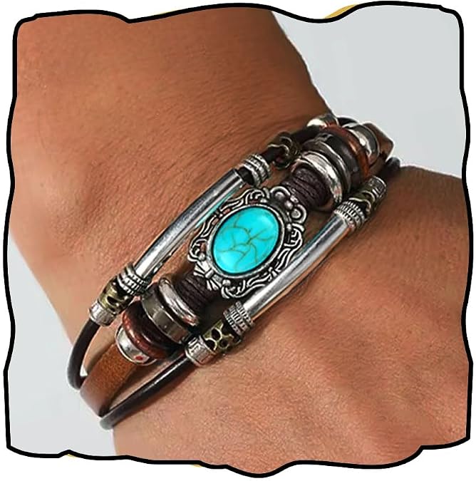 Leather Wrap Bracelets for Women Boho Multi-Layer Turquoise Bracelet Beads Stackable Bangle