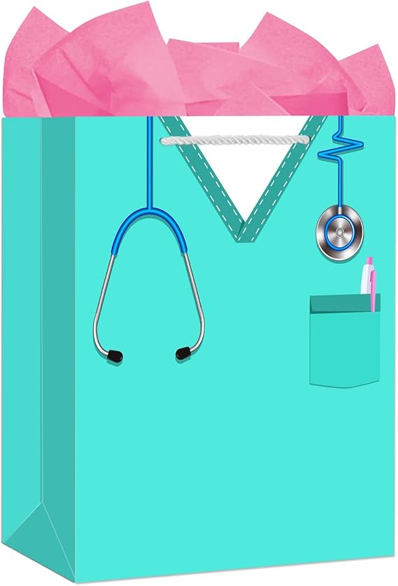 WhatSign Nurse Graduation Gifts Bag - 13" Large Nurse Gift Bags with Tissue Paper and Handle Nursing School Graduation Gifts for Women New Nursing Student Gift Bag for Medical School Party Favor