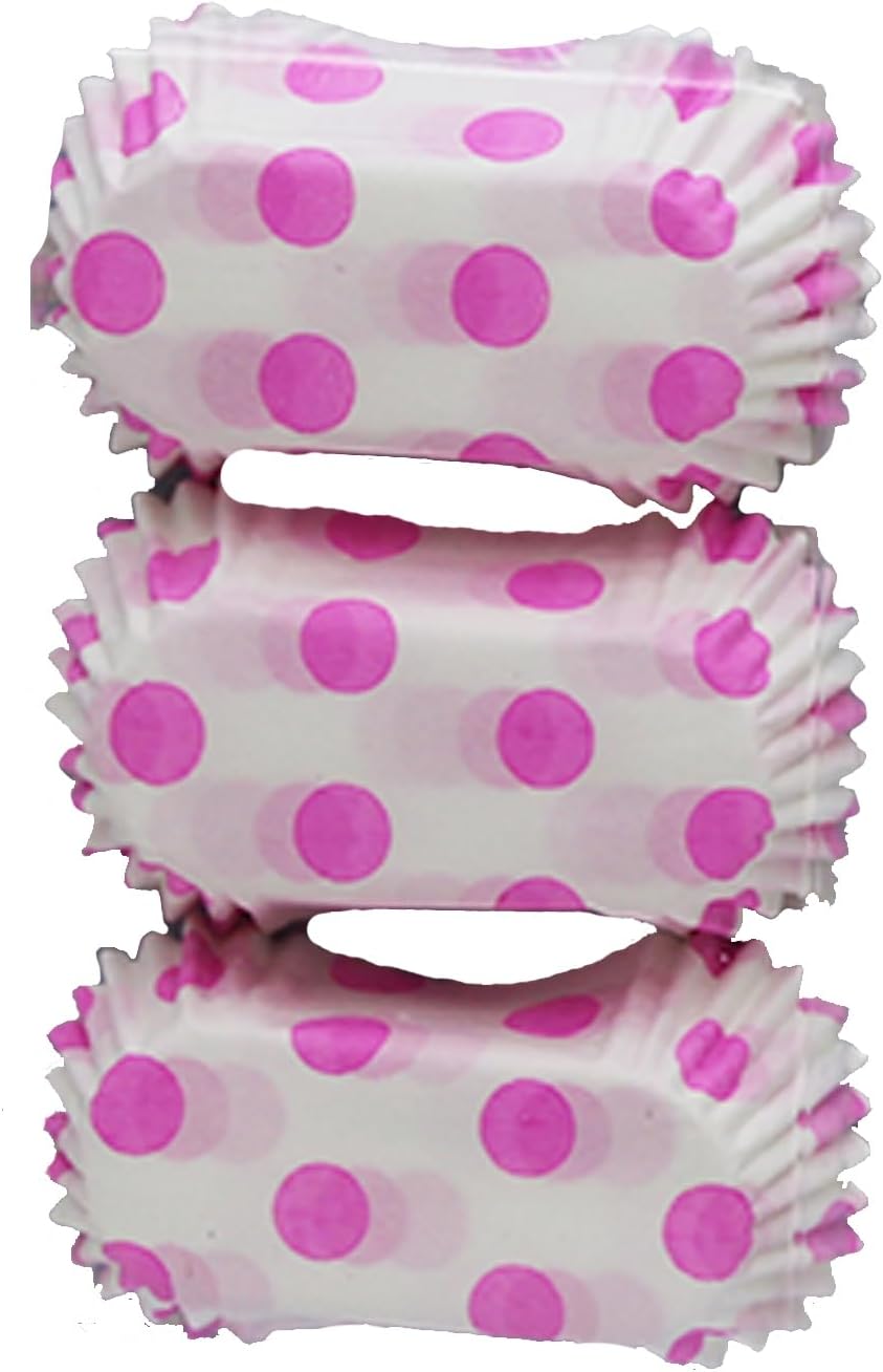 Promosyonca Ekler Kabı, Renkli Puantiyeli Kek Kapsülü, 50 Adet (Pembe)