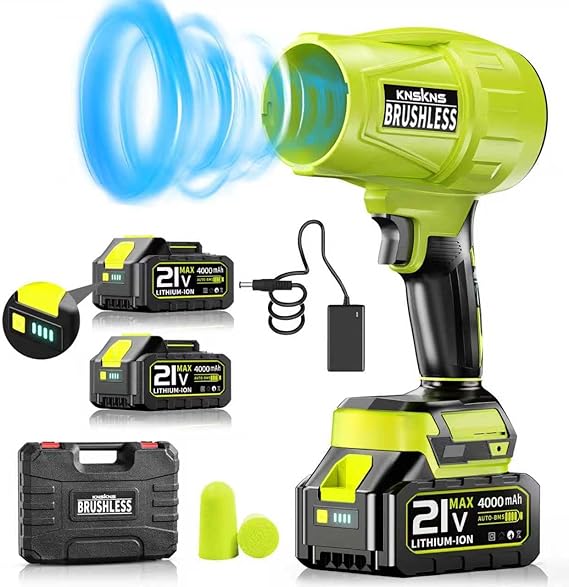 Cordless Leaf Blower with 2 x 4.0Ah Batteries, 500CFM Turbo Jet Blower with Brushless Motor, Handheld Blower for Lawn Gutter Cleaning, Removal & Car Blower Green
