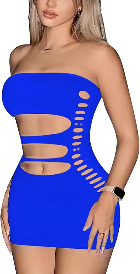 Sleeveless Strapless Sexy Dresses for Women Tube Bodycon Cut Out Dress Badydoll Dresses Lingerie Dress Clubwear