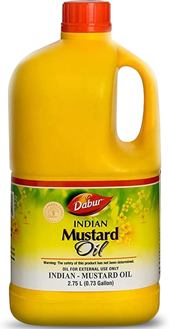 Dabur Kachi Ghani Mustard Oil - Unrefined Therapeutic-Grade Oil from Mustard Seeds for Skin, Hair Care, and Body Massage, Cold-Pressed (2750 ml)