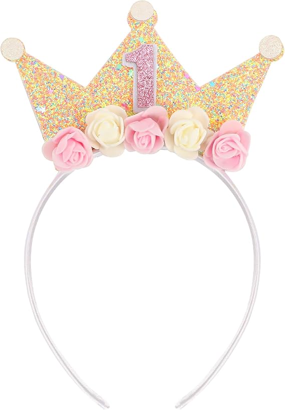 Canitor First Birthday Hat Sweet One Party Decorations 1st Birthday Girl Headband Crown Tiara for 1 Year Old Girl Gifts