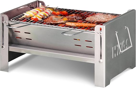 Haegs Katlanır Mangal, Paslanmaz Çelik, Barbekü Kömür Mangalı, Izgaralı, Portatif taşınabilir Pratik Mangal