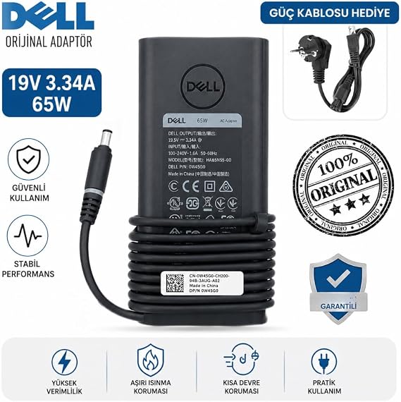Orijinal Dell Inspiron 3000 Serisi 3451 3452 3458 3459 3467 3501 3502 3505 3510 3511 3520 Notebook Adaptör Şarj Cihazı