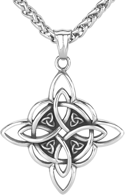 LOBON Witch Knot Necklace Viking Celtic Eternal Knot Pendant Men Women Fashion Stainless Steel Jewelry Nordic Talisman Gift