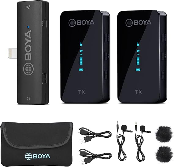 BOYA XM6-S4 Wireless Lavalier Microphone for iPhone/iPad, 2.4GHz Wireless Lapel Mic with OLED Display for YouTube, TikTok, Live Stream, Video Recording, Vlogging