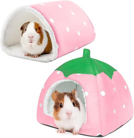 Guinea Pig Hideout with Tunnel, Washable Fleece House Bed