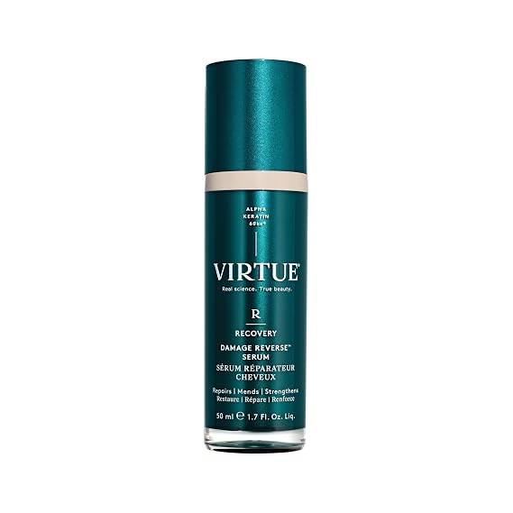 VIRTUE Recovery Hair Serum, Repair and Reverse Damage, 1.7 Fl Oz | Repairs split ends, bond-repair with Alpha Keratin 60KU, lightweight, color-safe, frizz control, coconut fragrance blend