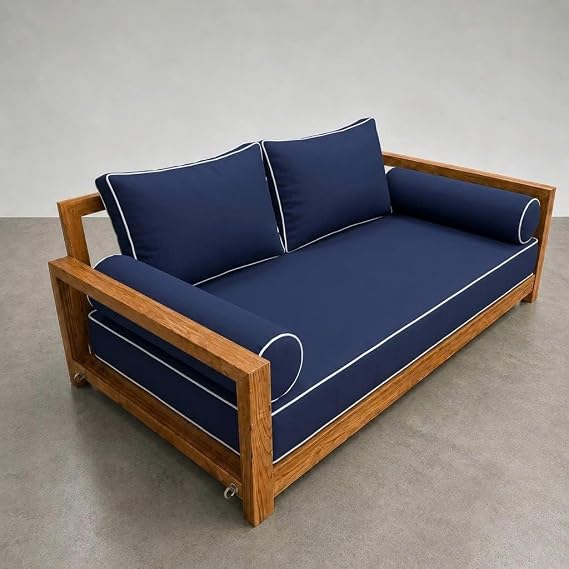 Prolinemax Style 1 - Mattress & Pillow Bolster Cushion for Outdoor Indoor Daybed Porch Swing Bed Contrast Trim Full Size AD101 | Covers ONLY |
