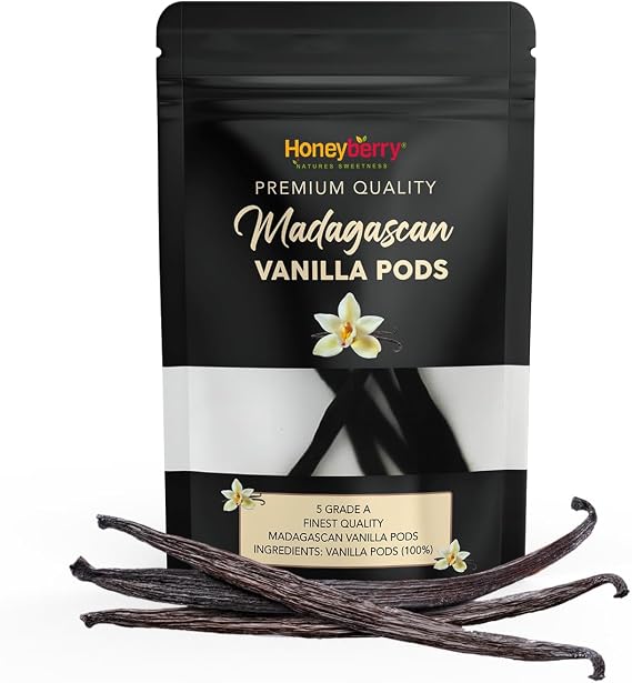 5x Premium Madagascan Bourbon Vanilla Pods Grade A (12-14cm) - Authentic Madagascar Cured Vanilla Beans Sticks Planifolia Type - Hand Picked Traceable from Source - (5 Pods)