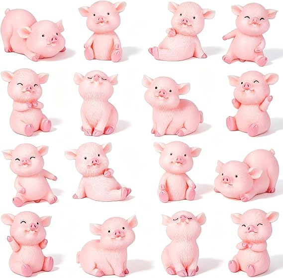 Lucky Pig Small Lucky Pigs: Set of 16 Lucky Pig Figures Pink Mini Pig as Lucky Charm Mini Pig & Piggy Miniature Ornaments for DIY Crafts & Cake Decoration