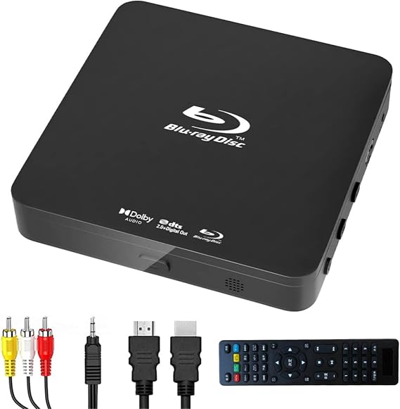 Blu Ray DVD Player, Home Theater Play Region A Blu-Rays and 1 DVDs | Ultra Mini 1080P Blue Ray Disc Player, Support Max 128G USB Flash Drive + HDMI/AV Output + Built-in PAL/NTSC with Cables
