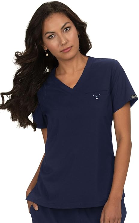KOI Basics Kade Women's 1-Pocket Tuck-in Scrub Top Navy Small