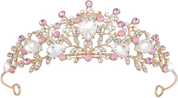 Princess Tiaras for Girls - Crystal Rhinestone Tiara Crown with Pink Sparkling Stones | Wedding Birthday Hair Accessories for Women, Teens & Kids | Christmas Halloween Cosplay Gift (1PC)