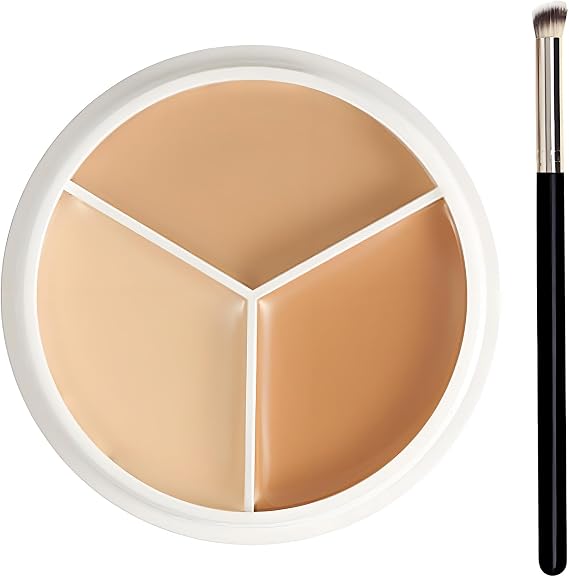 3 Colour Cream Concealer Palette with Precision Brush, Full Coverage