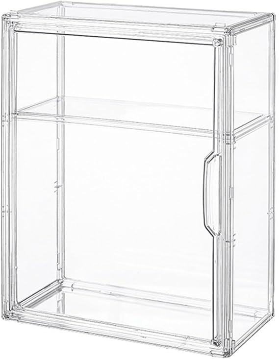 Display Case 1/2/ 3-Layer Cube Acrylic Display Case, Tall Display Cabinet with Adjustable Shelves, Stackable Large Storage Box for Crafts/Collectibles(2-Layer)