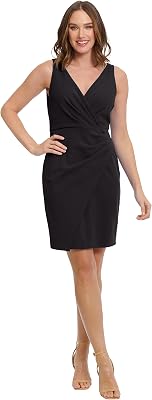 London Times Womens Sleeveless V-Neck Pleated Faux Wrap Guest of Special Occasion Event Polished Wedding