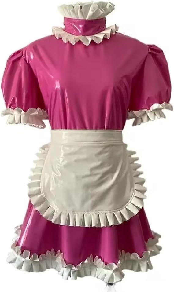 Dresses Women Puff Short Sleeve Mini Dress with Apron Leather Maid Dress Cosplay Lolita Dress