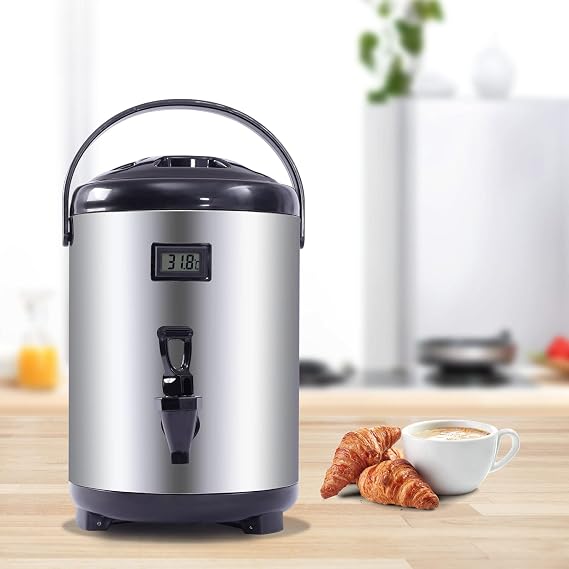 8L Stainless Steel Insulated Beverage Dispenser Insulated Thermal Hot and Cold Beverage Dispenser with Spigot for Hot Tea & Coffee Cold Milk Water Juice,Soup Family Party Cafe Buffet