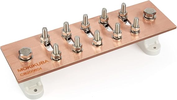 Wall Mounted Ground Bar Kit-Copper Bus Bar 7.88"x2.36"x .157" with 1/4" Terminal Positions and UL Material BusBar Insulator Posts (1/4" Smart)