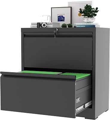 AQY 2 Drawer File Cabinet with Lock,Metal Lateral File Cabinets for Home Office,Steel Wide Filing Organization Storage Cabinets for Hanging Files LetterLegalF4A4 Size,Assembly RequiredBlack