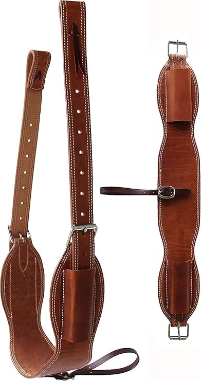 Western Leather Cinch Billets and Back Girth Strap Adjustable Saddle Flank Cinch with Stainless Steel Buckle Durable Horse Riding Tack