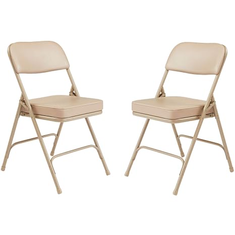 Premium Cushioned Portable Folding Chairs by National Public Seating 3200 Series Upholstered, Heavy-Duty Foldable Chairs for Indoor & Outdoor Use Set of 2, Comfortable & Durable, Beige