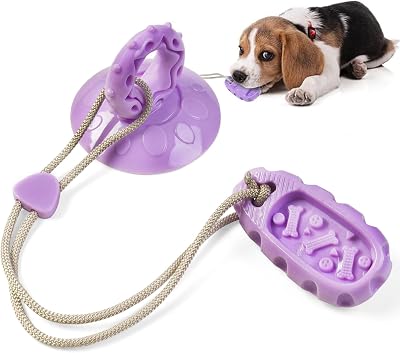 Dog Chew Toy for Aggressive Chewers, Indestructible TPR Rubber Chew Toy with Suction Cup, Puppy Teething Toys for Dental Health, Food Dispensing Interactivefor
