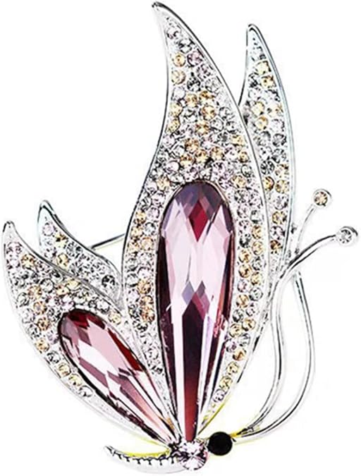 Vintage Rhinestone Crystal Inlaid Butterfly Brooch Women Girls Party Elegant Insect Enamel Pins(Purple)