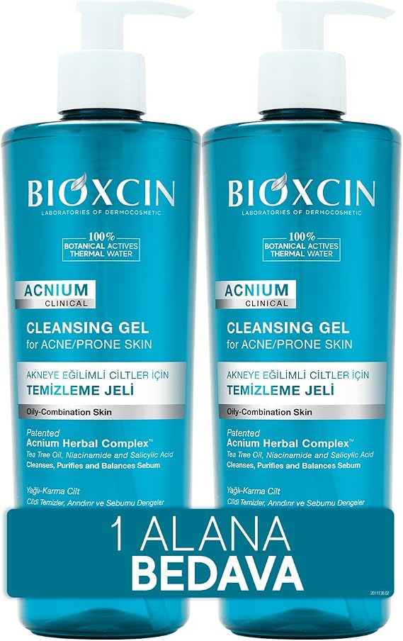 Bioxcin Acnium Sebum Dengeleyici Yüz Yıkama Jeli 500 ml 1 Alana 1 Hediye – Salisilik Asit, Çay Ağacı ve Niasinamid İçeren Yağlı ve Akneye Eğilimli Ciltler İçin Temizleyici