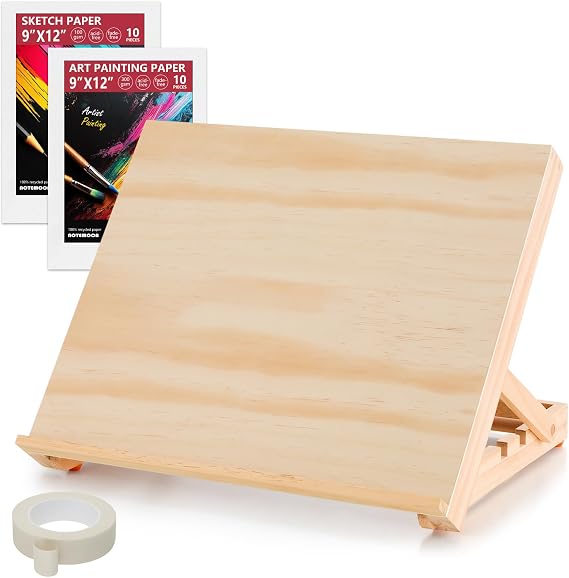 13.8"x11.4" Wooden Tabletop Easel with Paint & Sketch Papers, Masking Tape