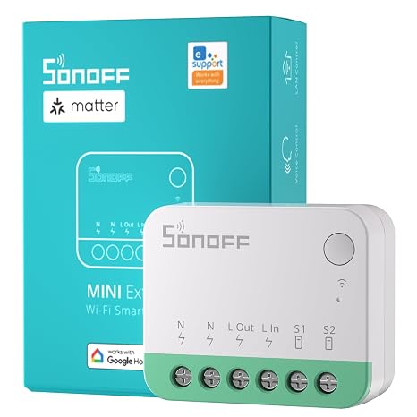 SONOFF MINIR4M Matte WiFi Smart Relay Switch Wifi Switch 2-Way DIY Module Smart Home Light Switch Flush-Mounted Compatible with Apple Home Alexa & Google Home IFTTT eWeLink Web Requires Neutral Conductor