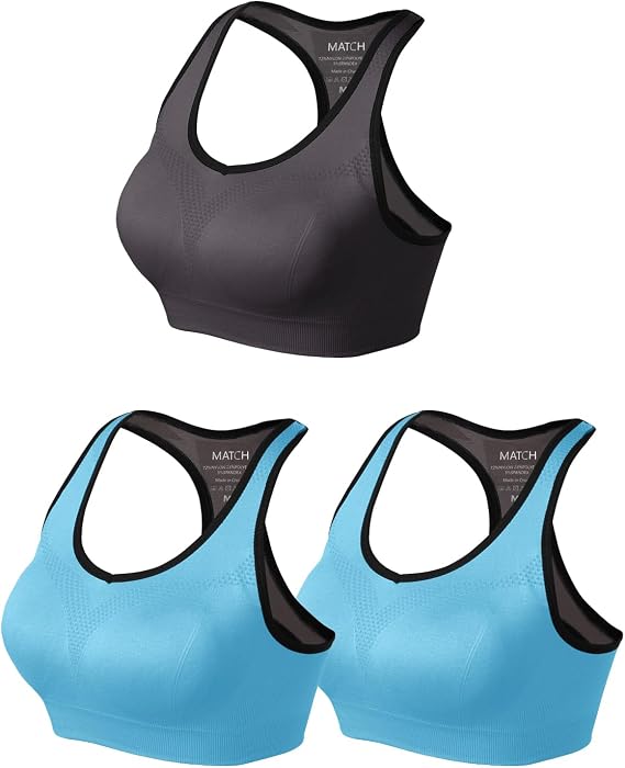 Match Womens Seamless Racerback Sports Bra with Removable Pads Strappy Workout Bra Top for Yoga Gym Running Fitness (New Size)