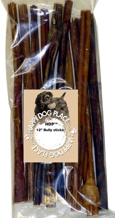 HDP Gourmet 1 Pound All Natural Bully Sticks - 12 Inch Straight Bully Medium Thickness Bully Sticks