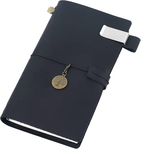 Moterm Travelers Notebook - 8.6'' x 4.9'' Retro Handmade Leather Travel Journal (Standard Sizes, Black)