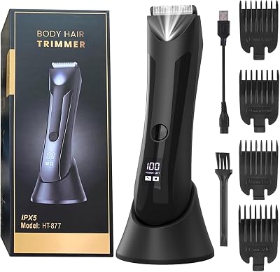 Electric Body Hair Trimmer for Men, Pubic Hair Trimmer Clipper Shaver, Mens Gift Rechargeable Cordless Body Hair Groomer with Four Guide Combs for Body Hair, Ball and Groin Area.