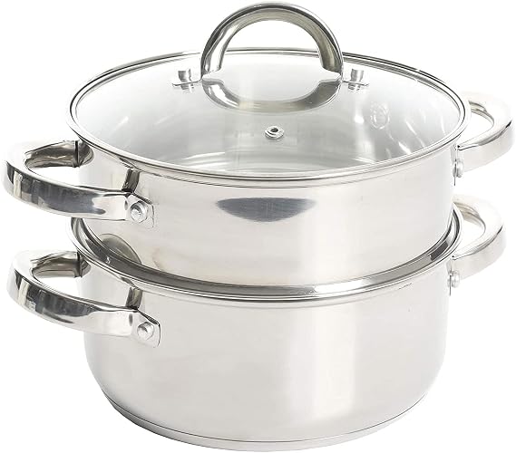 Oster Dutch Oven with Steamer Basket 3-Quart - Sangerfield Stainless Steel, Stovetop Steamer for Vegetables, Rice & Tamales, Dishwasher Safe