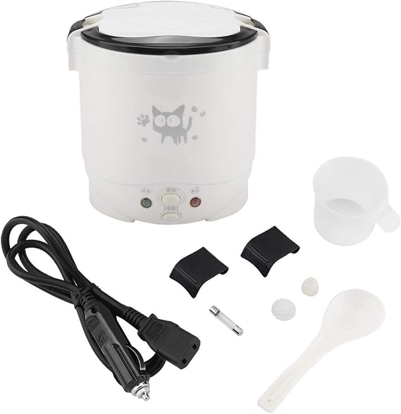 Omabeta Portable Rice Cooker for Travel Mini 12V 100W 1L Electric Portable Multifunctional Rice Cooker Food Steamer for Cars Can be Used As Electric Lunch Box(white)