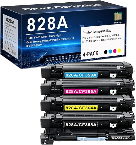 CF358A CF359A CF364A CF365A Remanufactured Drum Unit Replacement for HP 828A Imaging Unit for Color Enterprise M880 M880Z M855 M855dn M855x M855xh Printer (4 Pack)